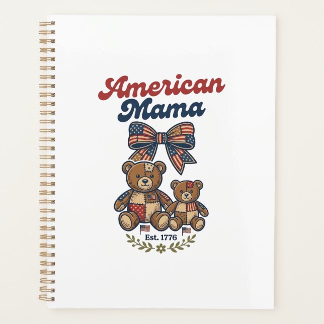 Mama Américaine Ours Patriote Patchwork Vector Des (Devant)