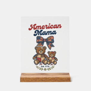 Mama Américaine Ours Patriote Patchwork Vector Des
