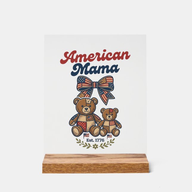 Mama Américaine Ours Patriote Patchwork Vector Des (Recto)