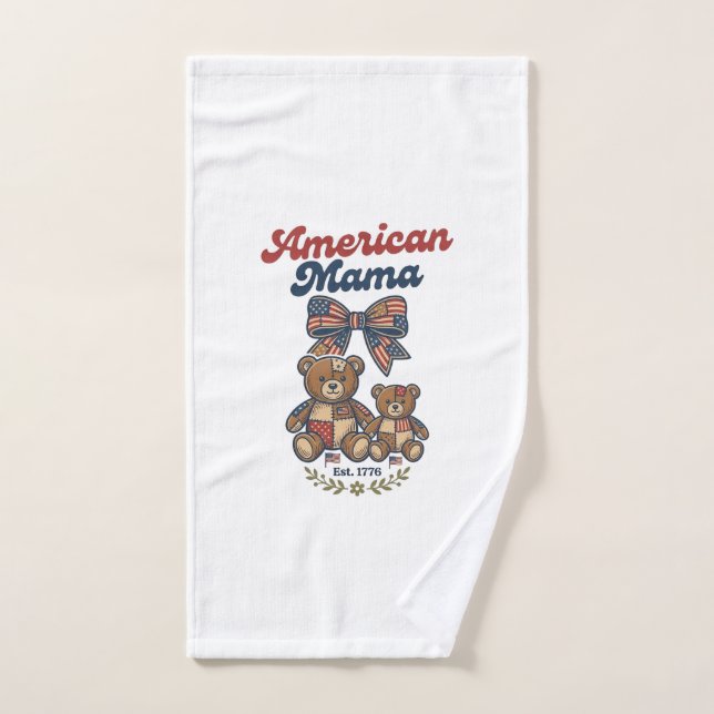 Mama Américaine Ours Patriote Patchwork Vector Des (Serviette à main)