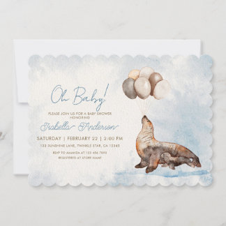 Mama and Baby Sea Lion Boy Baby Shower Einladung