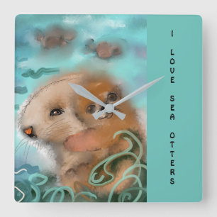 "Mama and Baby Sea Otter" Quadratische Wanduhr