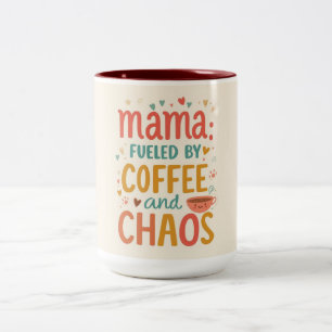 Mama angetrieben von Kaffee und Chaos Lustiger Mut Zweifarbige Tasse
