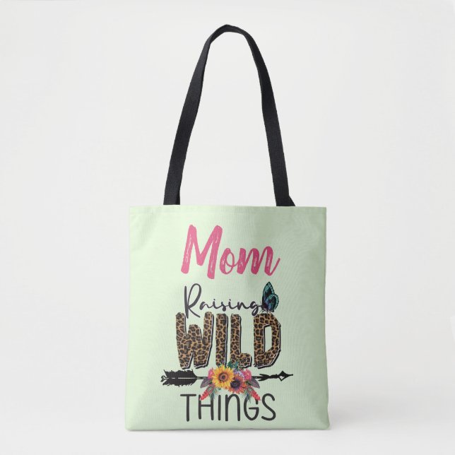 Mama Anheben wilder Dinge Zitat Funny Leopard Prin Tasche (Vorderseite)