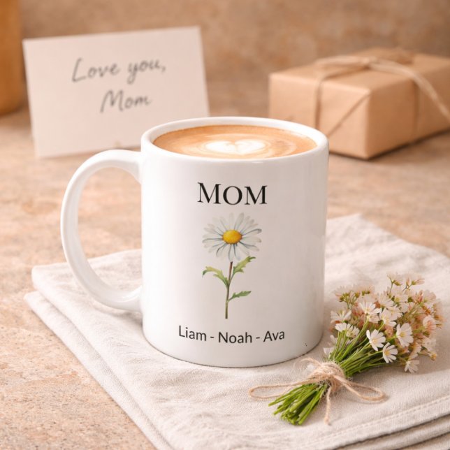 Mama-April-Geburtsblume mit Kindernamen Kaffeetasse (Von Creator hochgeladen)