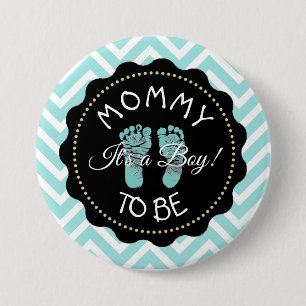 Mama aquamarin gestreift Zickzack Babydusche Button