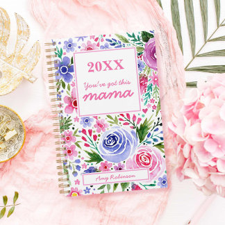 Mama Aquarellfarbe Rosa und Lila Blumenmuster Planer