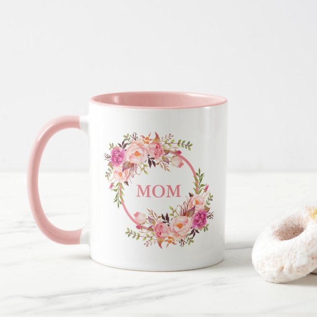 Mama Aquarellfarben Blumenrosa Tasse (Mit Donut)
