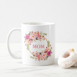Mama Aquarellfarben Blütenrosa Goldrunde Kaffeetasse