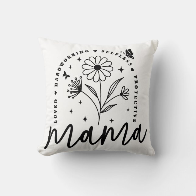 Mama: Attribute, Blume & Schmetterlinge Kissen (Vorderseite)