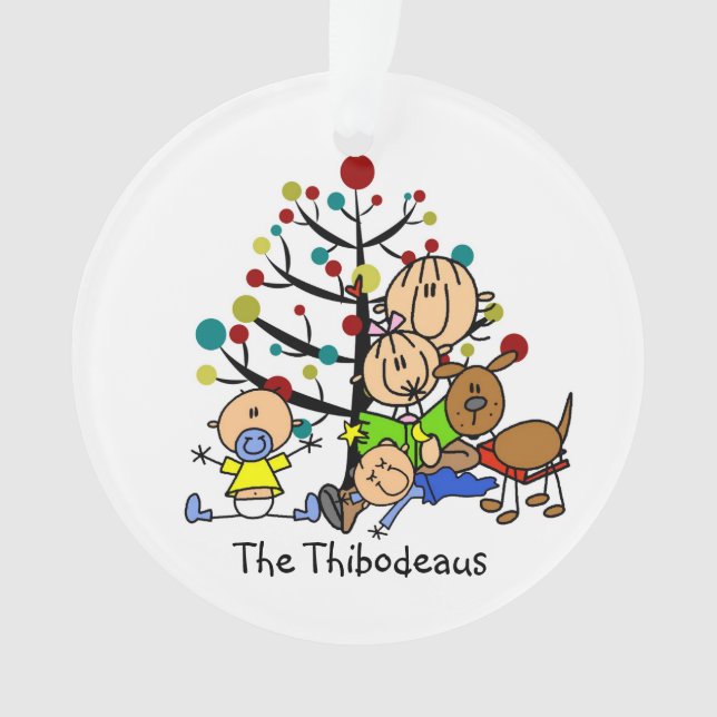Mama aus Strichmännchen, Kinder, Hunde Akrylverzie Ornament (Vorderseite)