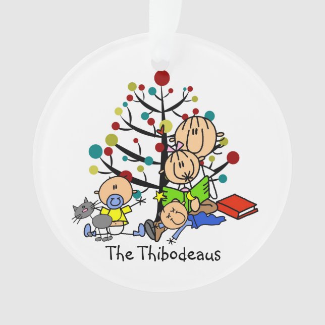 Mama aus Strichmännchen, Kinder, Katze Akrylverzie Ornament (Vorderseite)