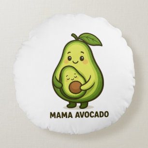 Mama Avocado mit Baby - Niedlicher Cartoon Design Rundes Kissen