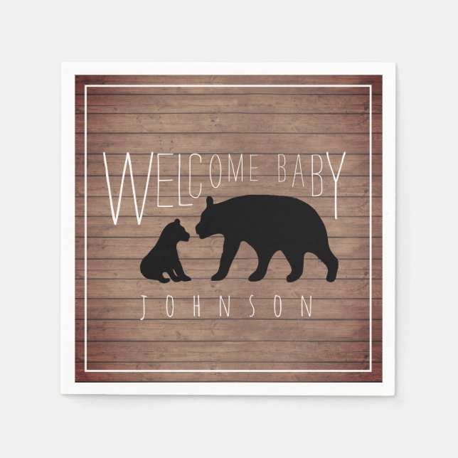 Mama + Baby Bear Wood Baby Dusche Serviette (Vorderseite)