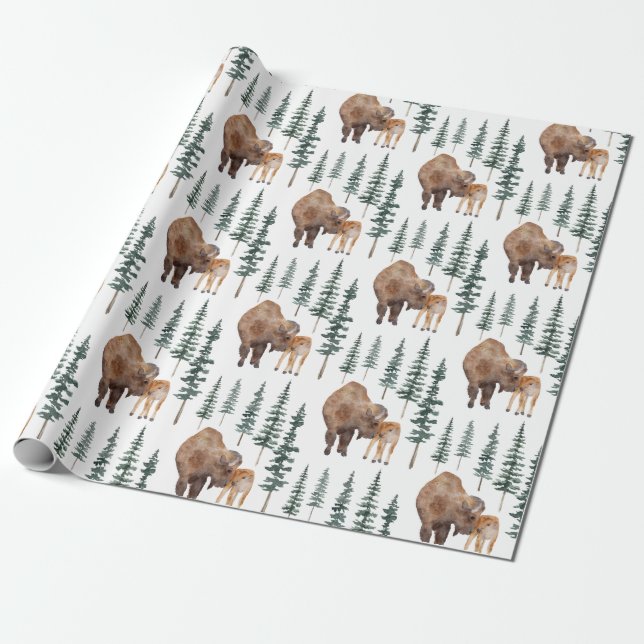 Mama Baby Bison Geschenkpapier (Ungerollt)