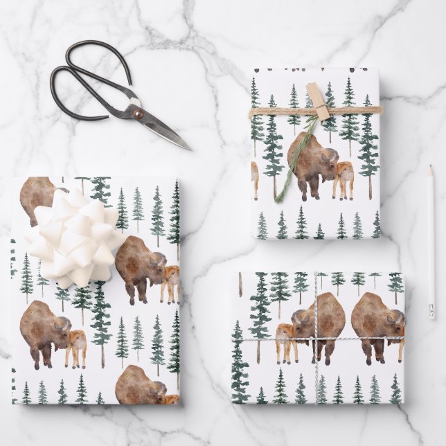 Mama Baby Bison Geschenkpapier Set (Vorderseite)