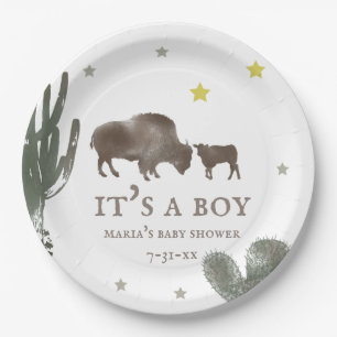 Mama Baby Buffalo Cactus Boy Baby Dusche Pappteller