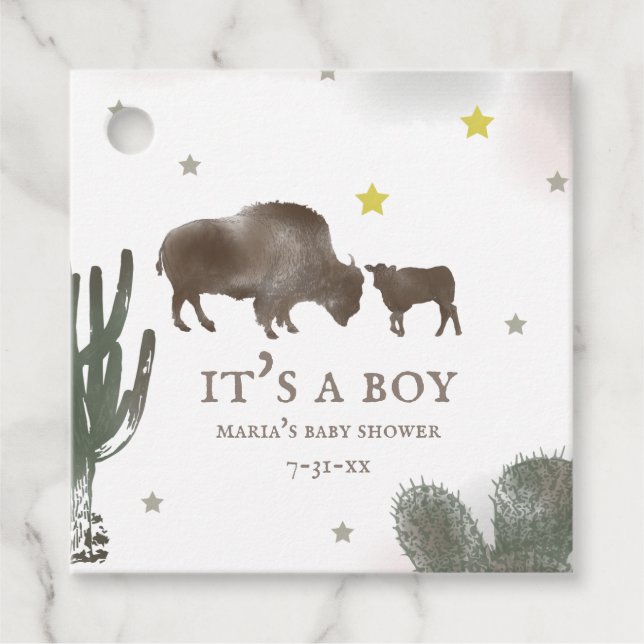 Mama Baby Buffalo Cactus Boy Baby Shower Geschenkanhänger (Vorderseite)