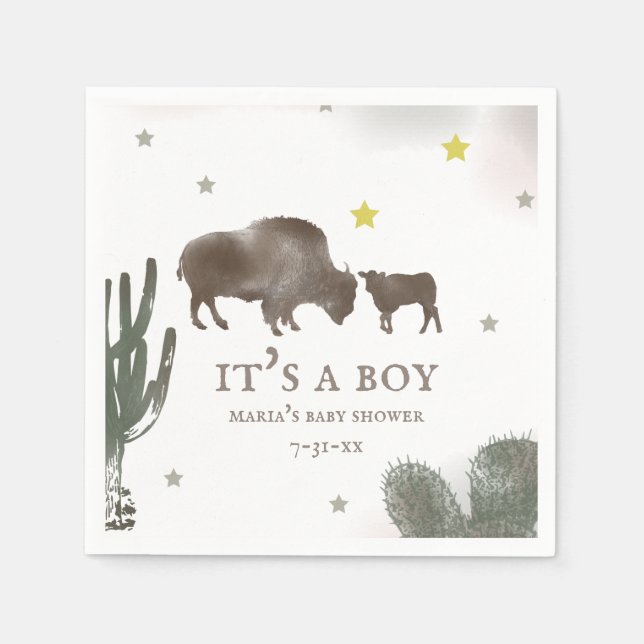 Mama Baby Buffalo Cactus Boy Baby Shower Napkins Serviette (Vorderseite)