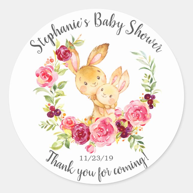 Mama & Baby Bunny Rabbit Dusche Gefallen Sticker (Vorderseite)