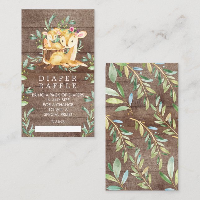 Mama & Baby Deer Baby Dusche Windeln Raffle Ticket Begleitkarte (Vorne/Hinten)