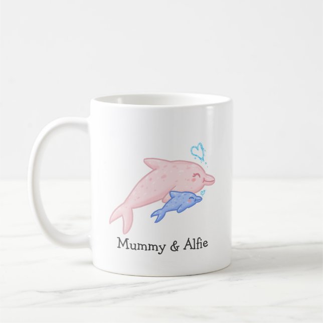 Mama & Baby Dolphin - Personalisierte Familie Kaffeetasse (Links)