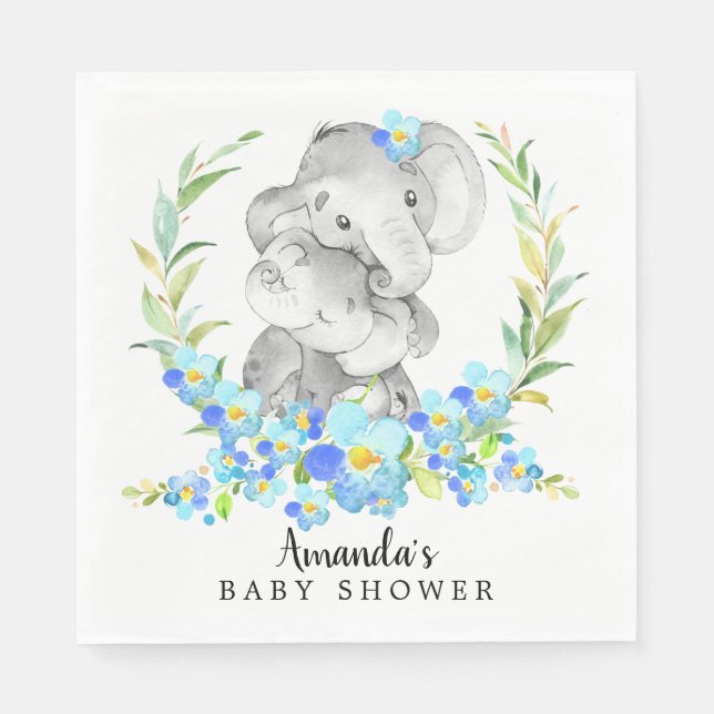 Mama & Baby Elephant Boys Duschpapier Napkins Serviette (Vorderseite)