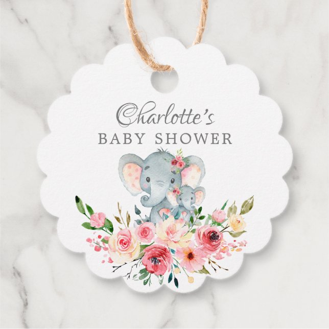 Mama & Baby Elephant Dusche Gefallen Geschenk Tag Geschenkanhänger (Rückseite)