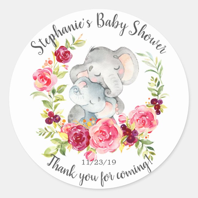 Mama & Baby Elephant Dusche Runder Aufkleber (Vorderseite)
