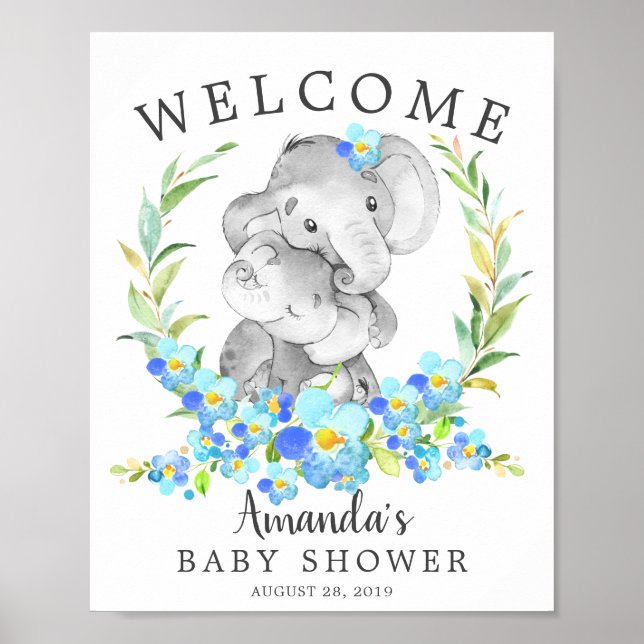 Mama & Baby Elephant Welcome Baby Shower Poster (Vorne)