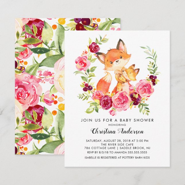 Mama & Baby Fox Babydusche Einladung (Vorne/Hinten)