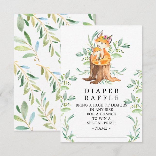 Mama & Baby Fox Babydusche Windeln Raffel Ticket Begleitkarte (Vorne/Hinten)