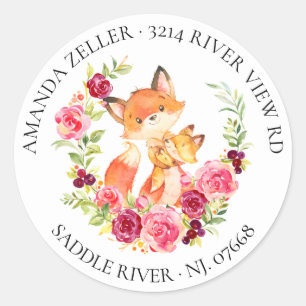 Mama & Baby Fox Dusche Rücksendeadresse Runder Aufkleber