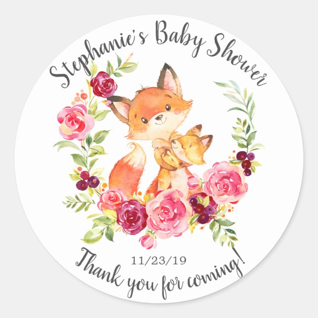 Mama & Baby Fox Dusche Runder Aufkleber (Vorderseite)