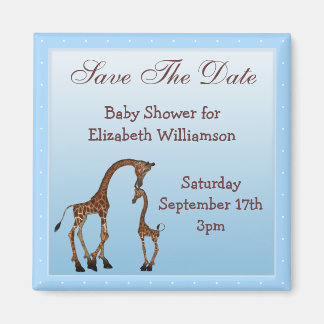 Mama & Baby Giraffe Blue Save the Date Baby Dusche Magnet