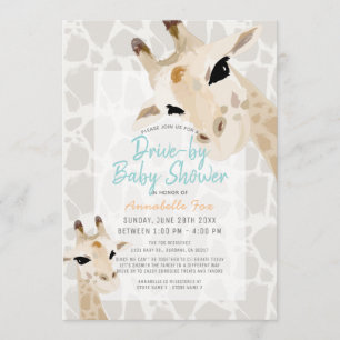 Mama & Baby Giraffe Greige Drive-by Baby Dusche Einladung