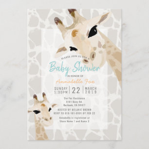 Mama & Baby Giraffe Greige Watercolor Kinderdusche Einladung