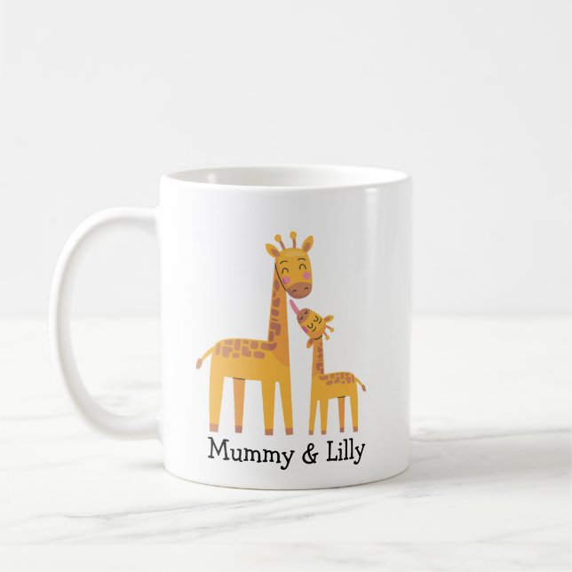 Mama & Baby Giraffe - Personalisierte Familie Kaffeetasse (Links)