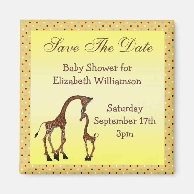 Mama & Baby Giraffe Save the Date Kinderdusche Magnet (Vorne)