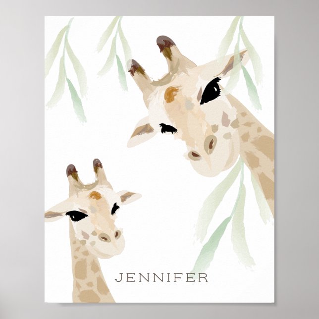 Mama & Baby Giraffe Wasserfarben Kinderzimmer Art Poster (Vorne)
