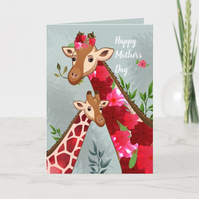 Mama & Baby Giraffen Niedliche Muttertagskarte Karte (Vorderseite)