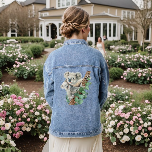 Mama Baby Koala Bear Australisches Süße Tier Jeansjacke (Hochzeit Rückseite)