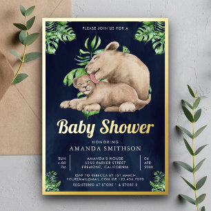 Mama Baby Löwenjunges Dschungel Navy Baby Shower G Folieneinladung
