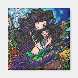 Mama & Baby Mermaid Fantasy Marine Art Hannah Lynn Magnet