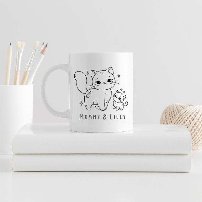 Mama & Baby Niedliche Katze , Personalisierte Matc Kaffeetasse (Von Creator hochgeladen)