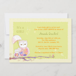 Mama & Baby Owls Green Baby Girl Dusche Einladung