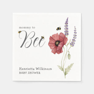 Mama-Baby-Party mit Bienen, Mohn und Lavendelblüte Serviette