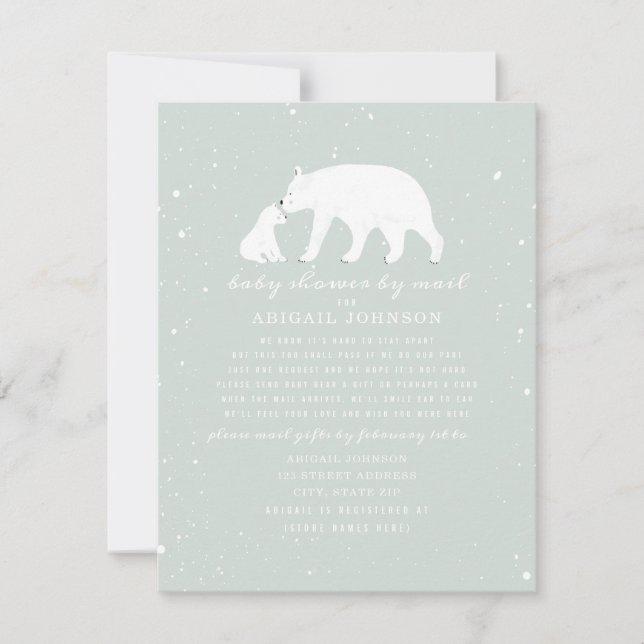 Mama + Baby Polar Bärenjunge Babydusche per Mail Einladung (Vorderseite)