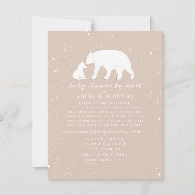 Mama + Baby Polar Bear Pink Babydusche per Mail Einladung (Vorderseite)