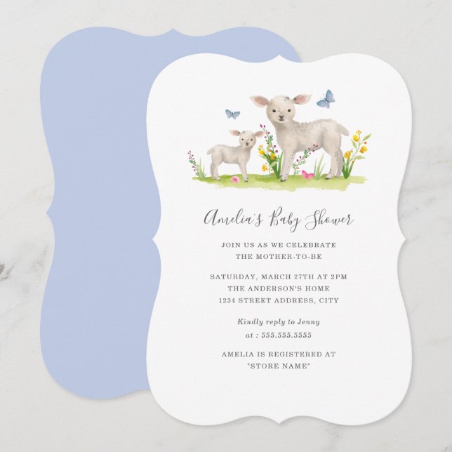 Mama Baby Sheep Baby Dusche Einladung (Vorne/Hinten)